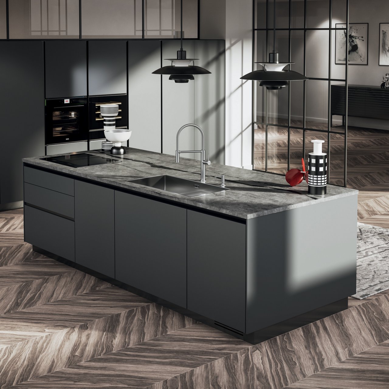 Franke stainless steel kitchen sink with a stainless steel kitchen tap