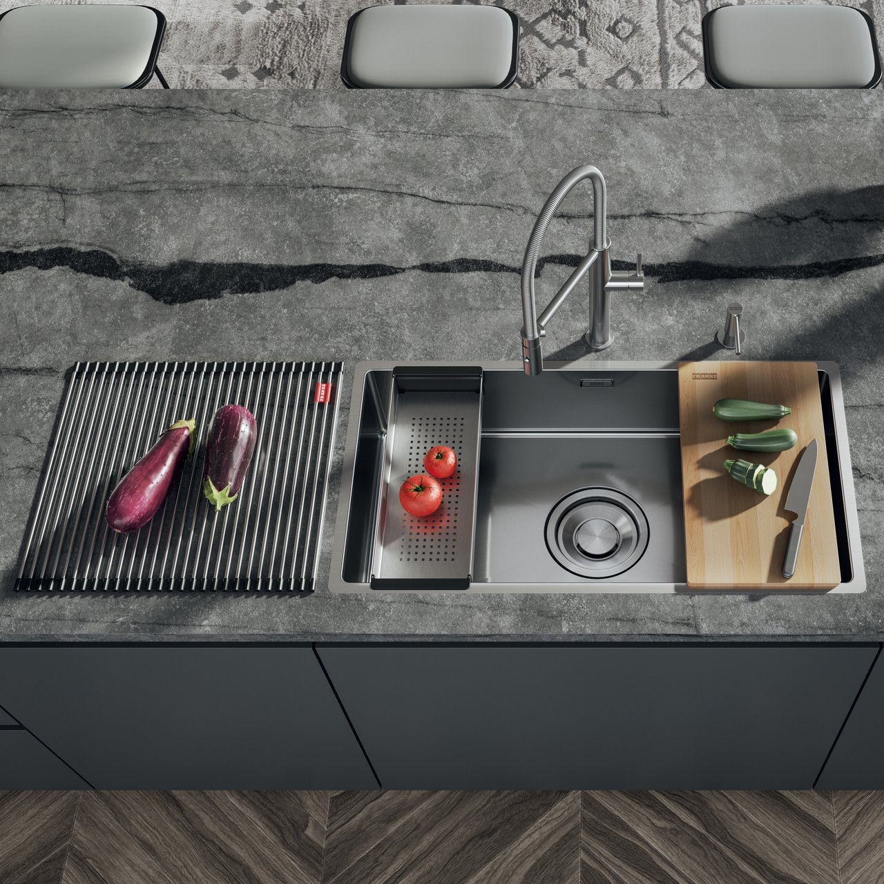 Franke stainless steel kitchen sink with a big waste kit and accessories