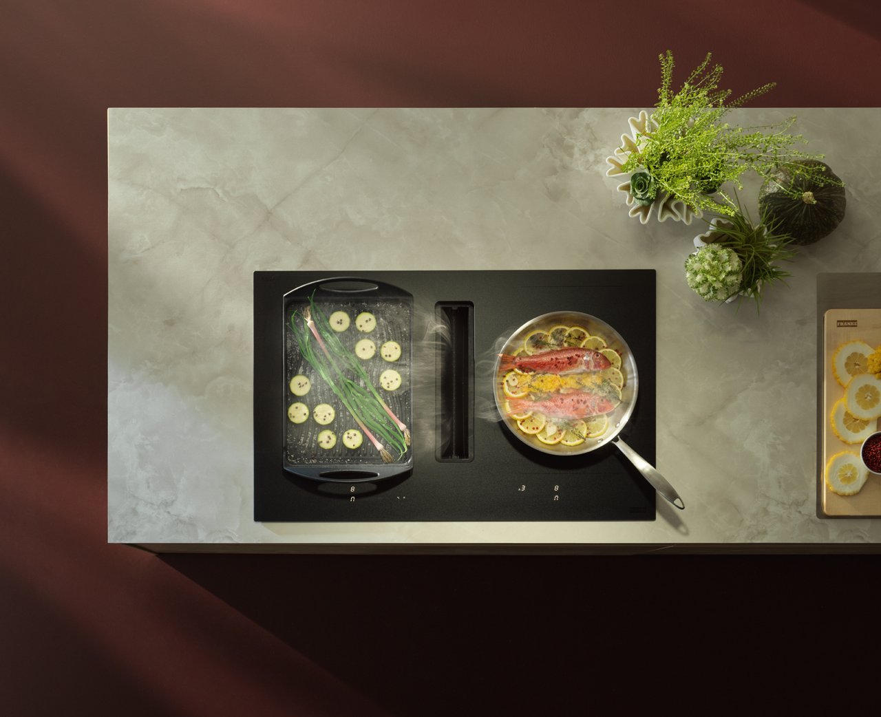 Taque de cuisson avec hotte intégrée mate noire 