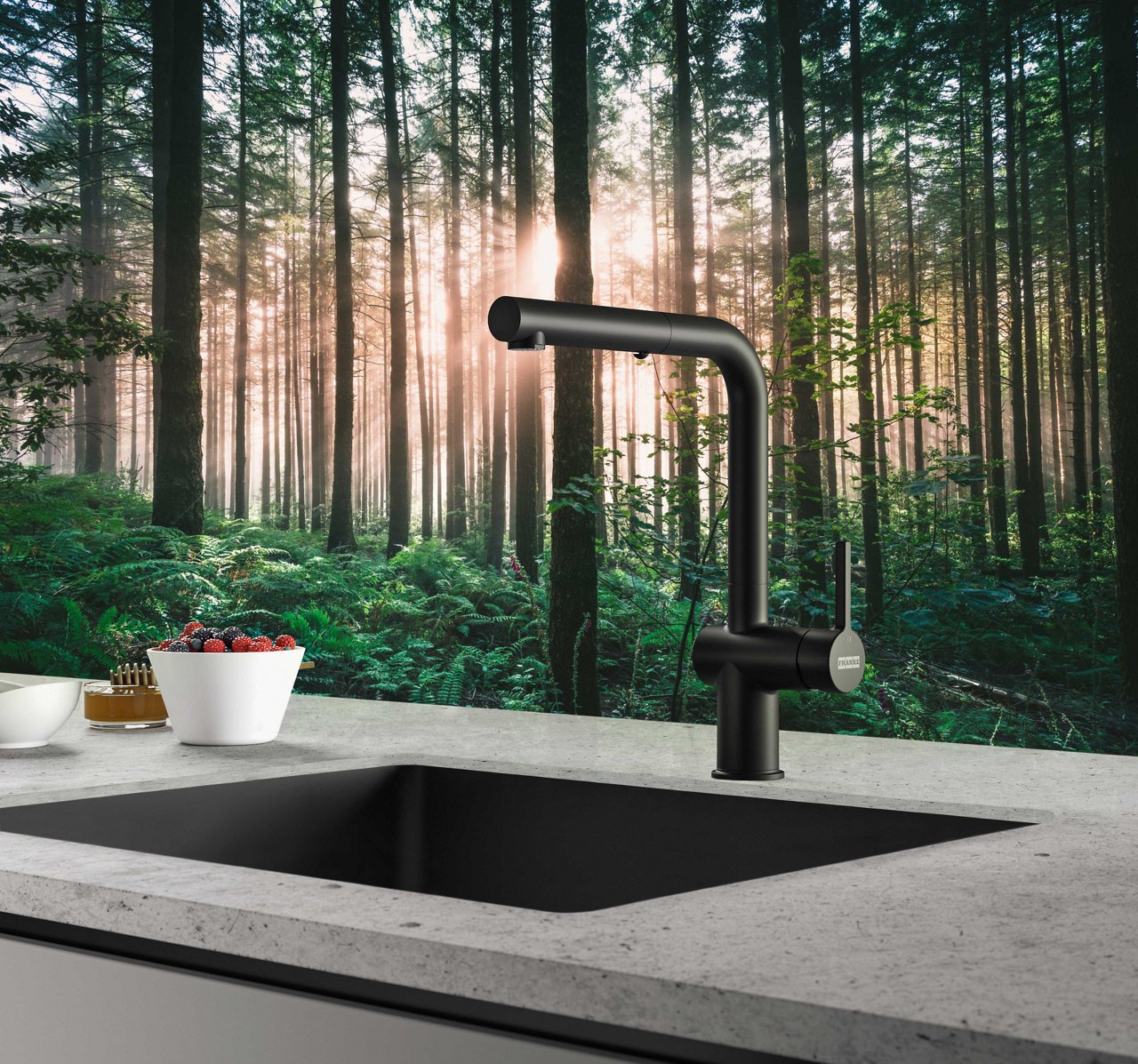 Double bowl Franke sink paired with Atlas Neo Faucet and Atlas Neo Cold Filtration tap