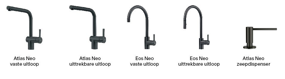 Atlas Neo Tap Swivel Spout, Atlas Neo Tap Pull-out Nozzle, Eos Neo Tap Swivel Spout,  Eos Neo Tap Pull-down Spray, Atlas Soap Dispenser