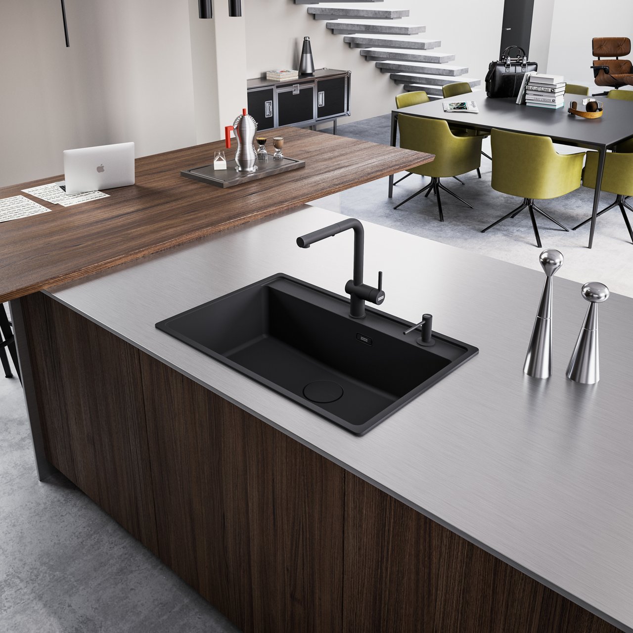 matte black kitchen sink in an island