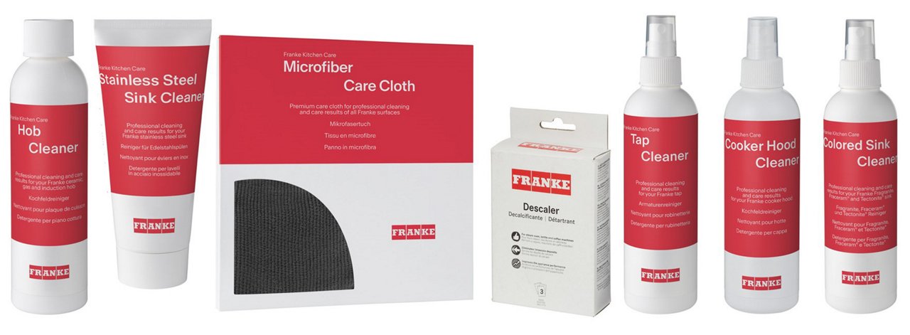 Franke Cleaning Products: Franke Stainless Steel Cleaner, Magic Sponge, Microfiber Cloth, Cooker Hob Cleaner 
