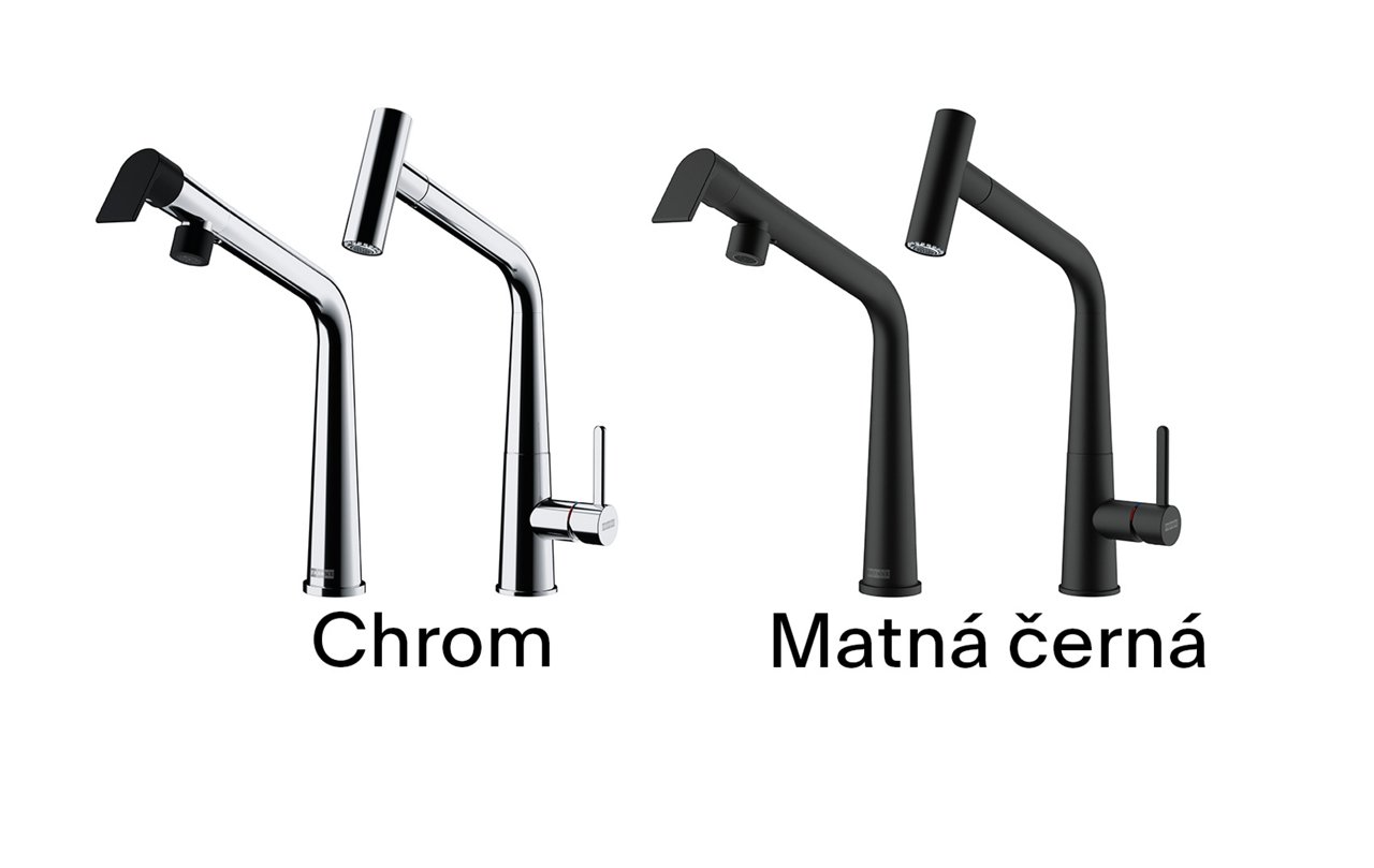 All the different version and finishes showing for Icon Taps: Swivel Spout and Pull Out in Chrome, Steel Optics and Matte Black