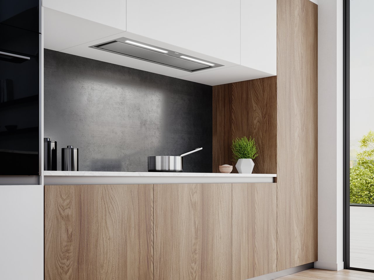 Franke’s Smart Suspended island cooker hood, available in a choice of Black or White, combines a distinctive design, akin to a contemporary light fitting.