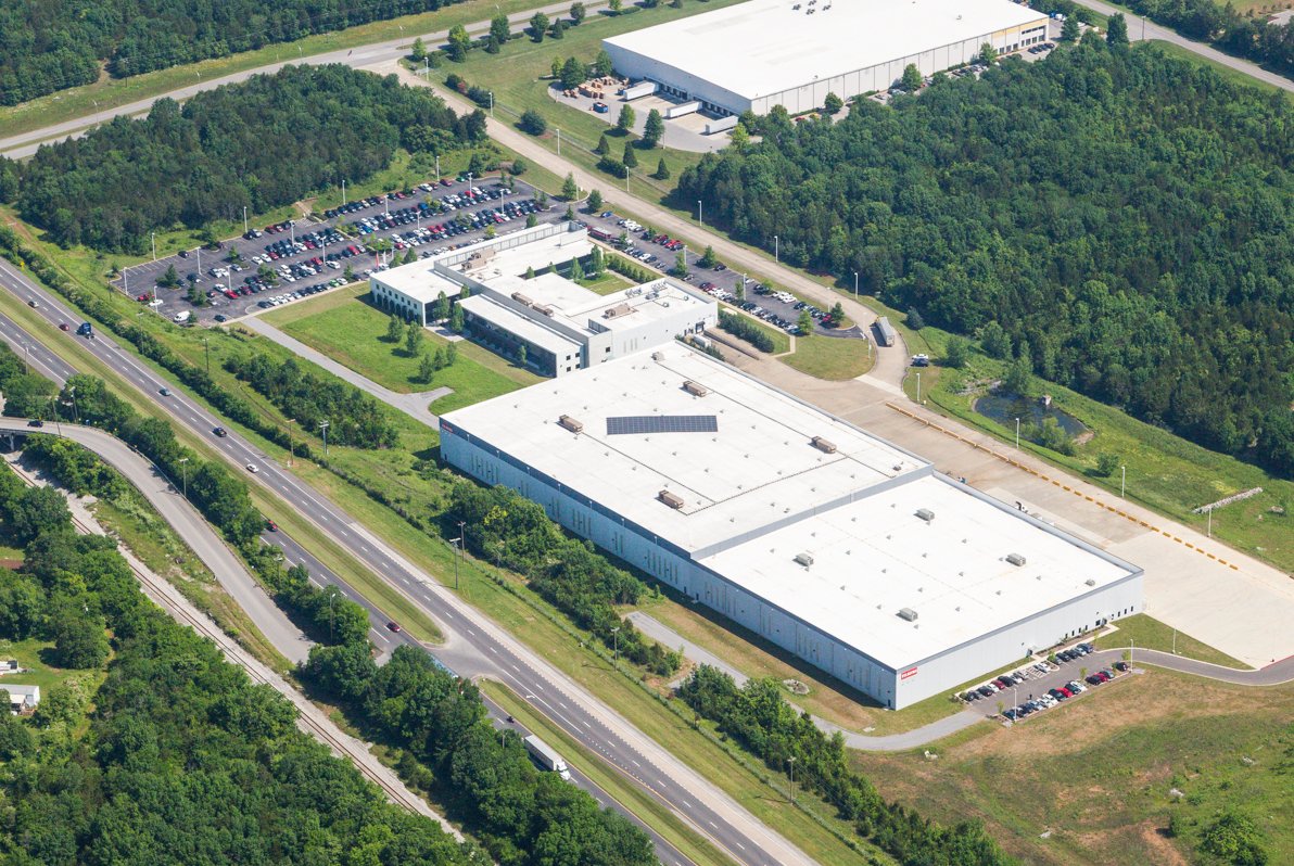 Aerial view of a recently expanded Franke distribution center in Smyrna, Tennessee, United States