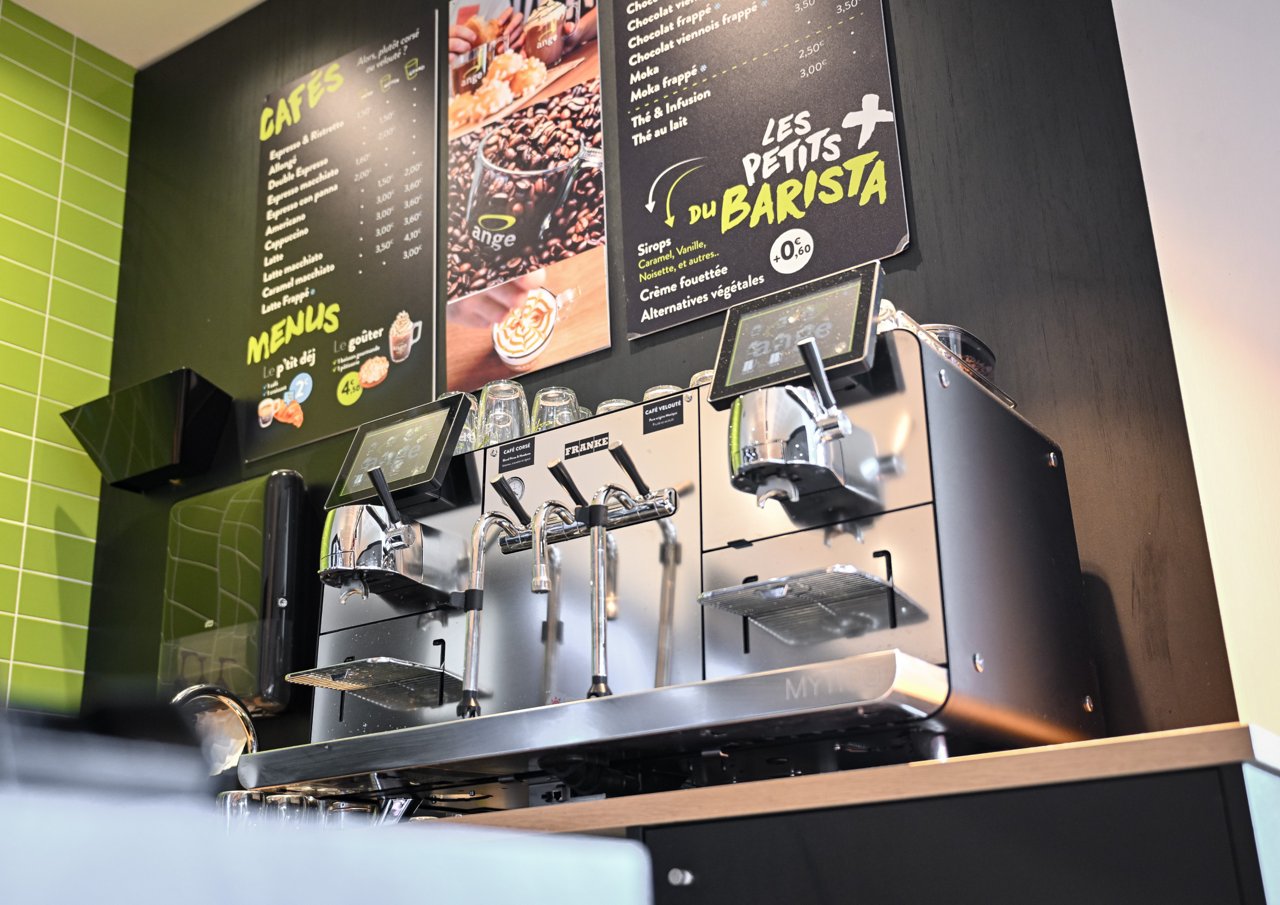 Franke Coffee Systems, Boulangerie Ange, Mytico Due coffee machine, board with menu