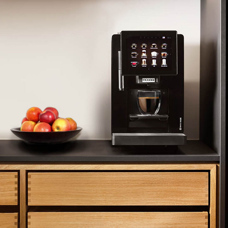 Franke Coffee Systems fully automatic coffee machine Franke A300 in office kitchen, fruit bowl