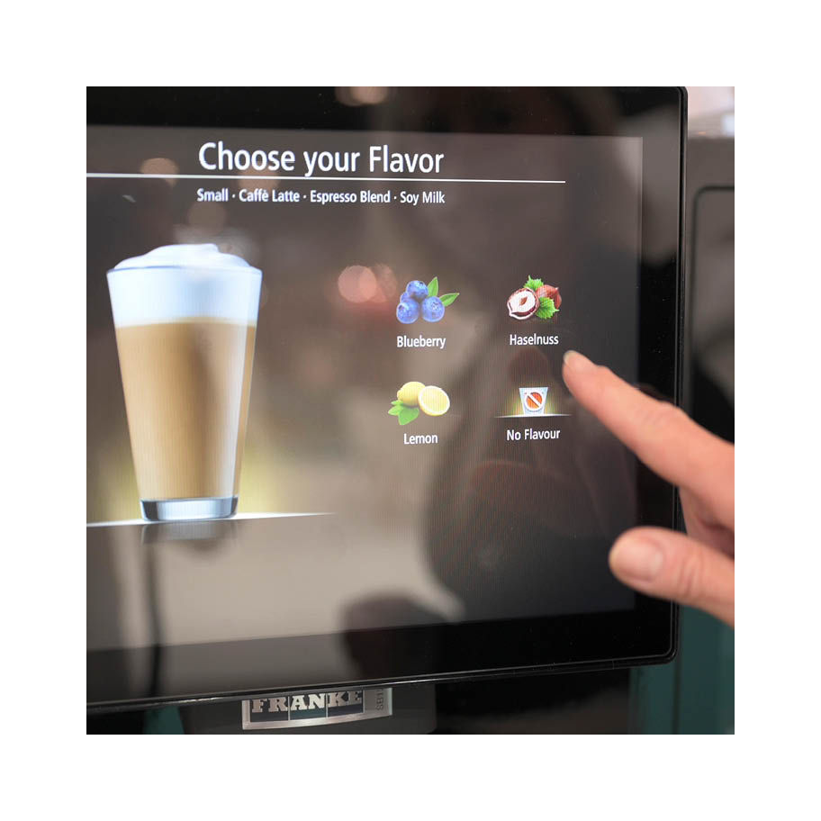 Franke Coffee Systems fully automatic coffee machine Franke SB1200, touchscreen with flavor options, hand selecting flavor