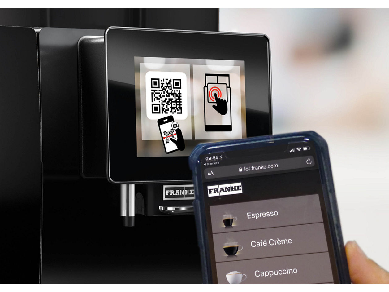 Franke Coffee Systems coffee machine screen and mobile screen, Franke touchless ordering