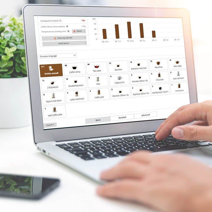Franke Coffee Systems Franke Digital Services close-up on Laptop, hands