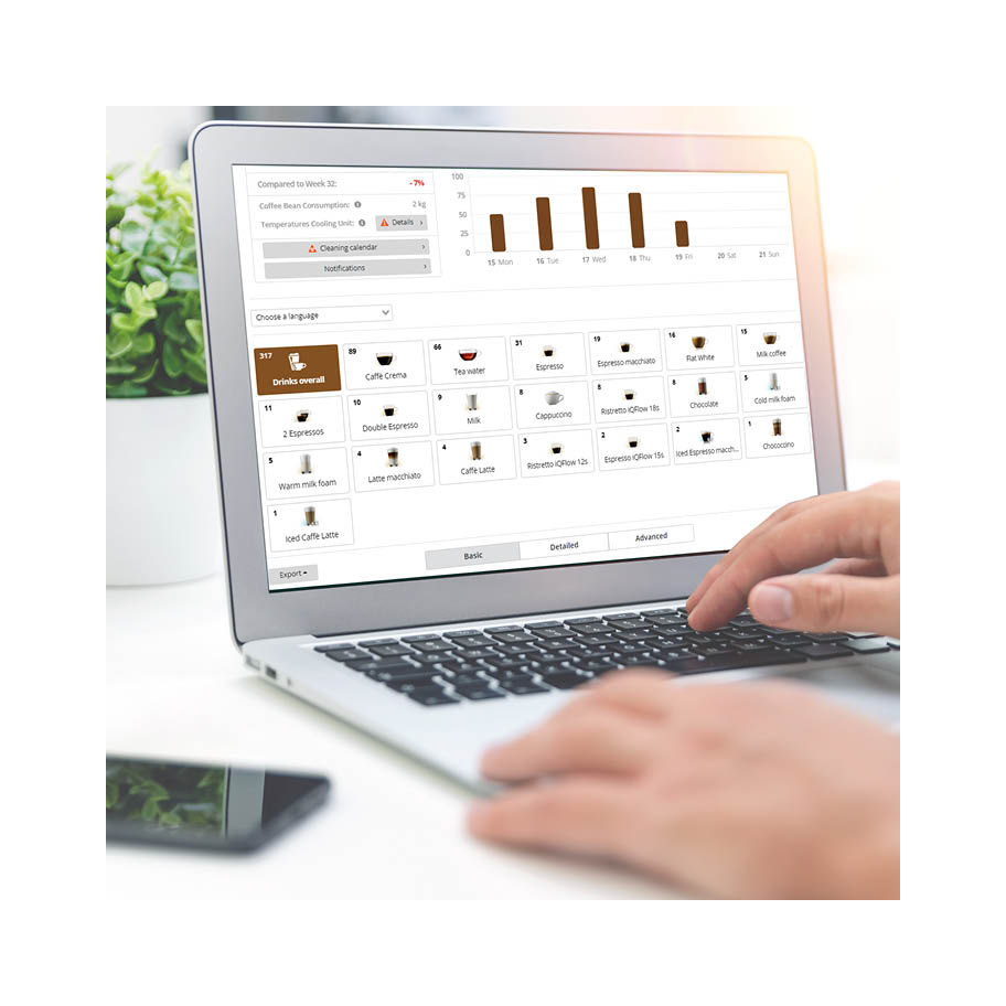 Franke Coffee Systems Franke Digital Services close-up on Laptop, hands
