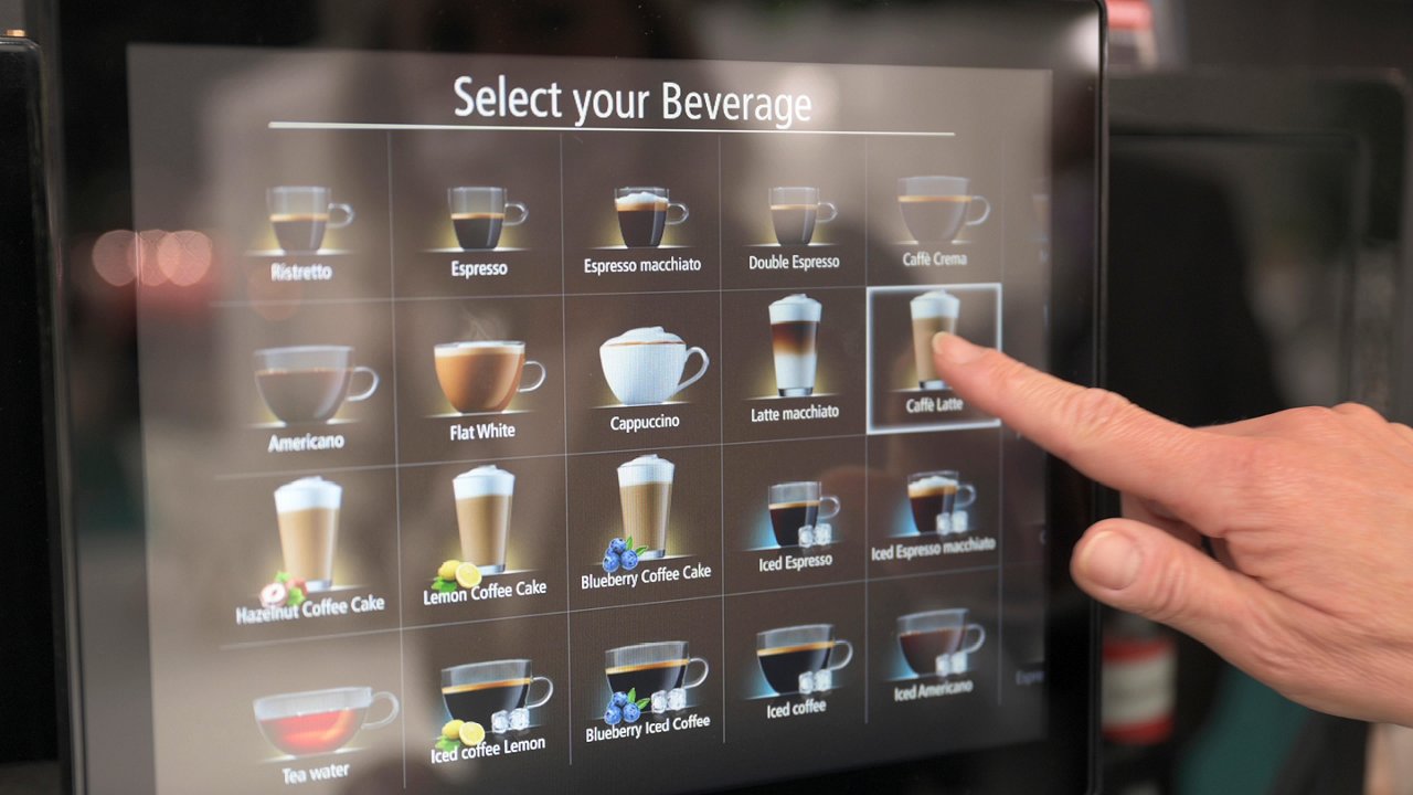 Franke Coffee Systems, Screen of a professional coffee machine with a coffee menu on the screen