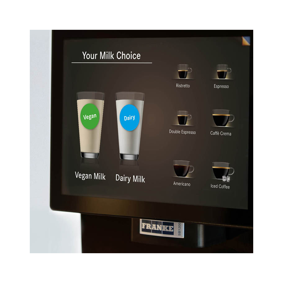 Franke Coffee Systems, coffee machine screen, dairy milk and oat milk choice