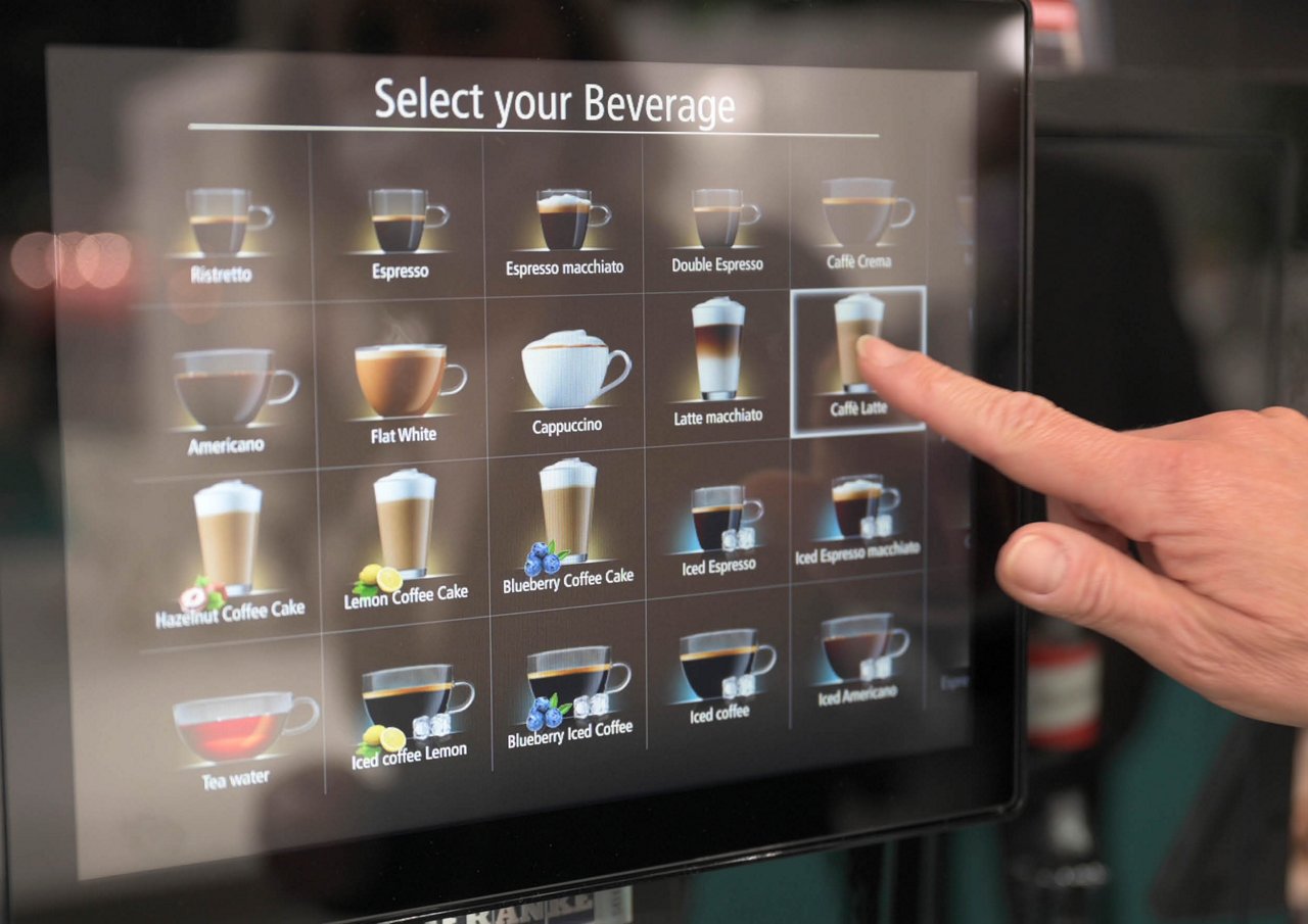 Franke Coffee Systems, fully automatic coffee machine, coffee machine display, screen, all beverages, coffee menu