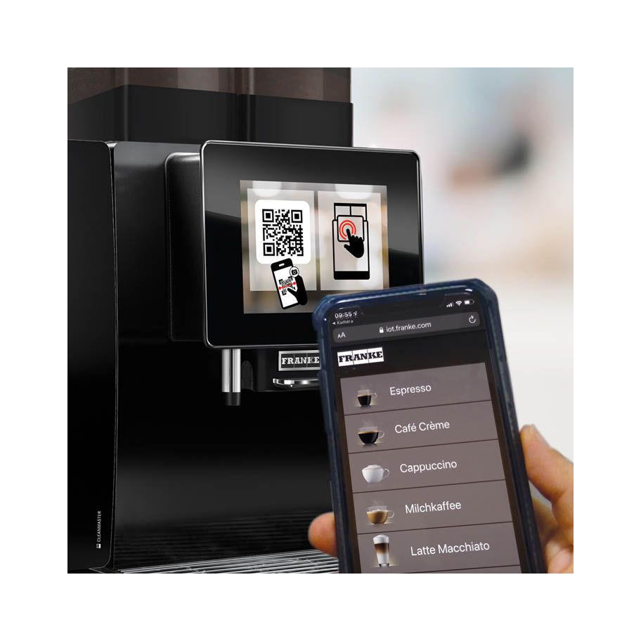 Franke Coffee Systems coffee machine screen and mobile screen, Franke touchless ordering