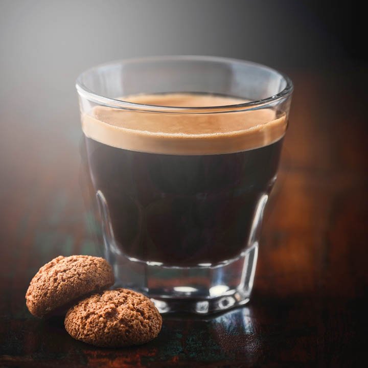 Franke Coffee Systems espresso in glass, amaretti cookies