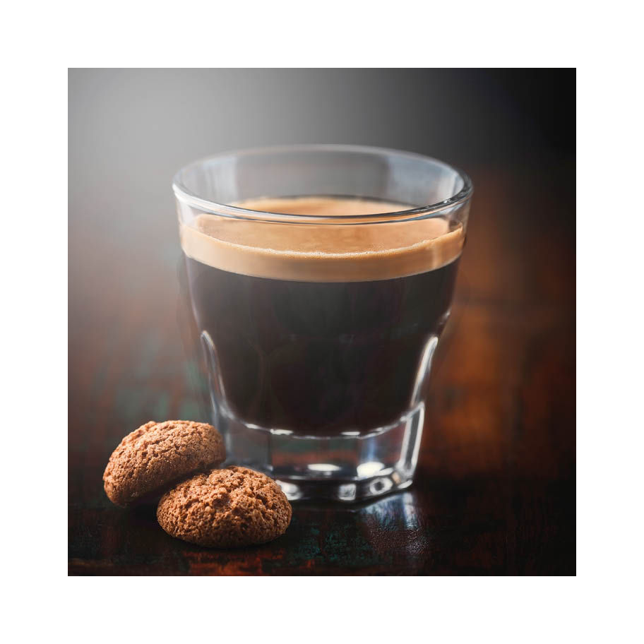 Franke Coffee Systems espresso in glass, amaretti cookies