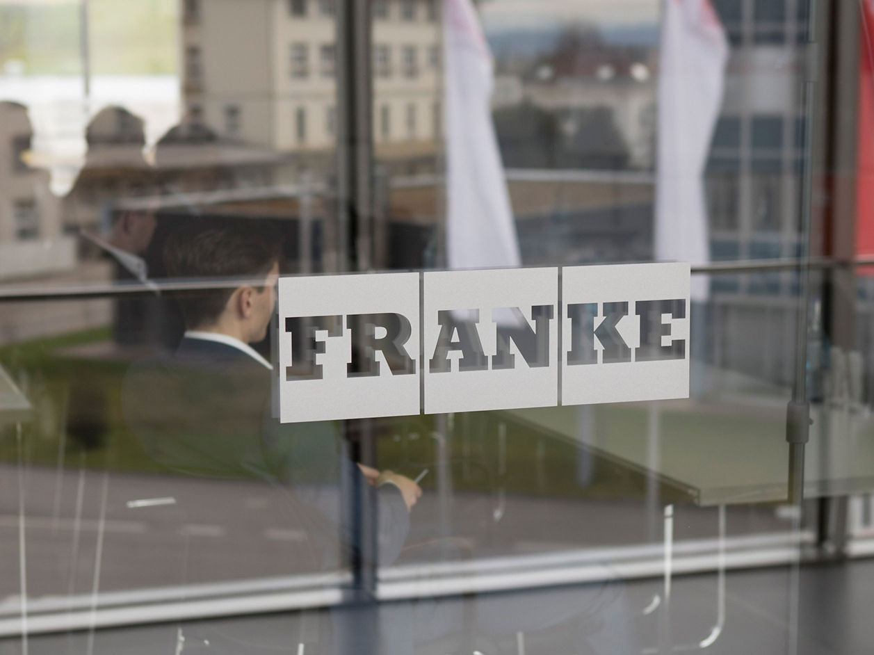 Franke logo on a office window 