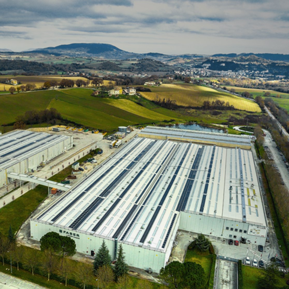 another areal view of solar panels on a Franke factory roof