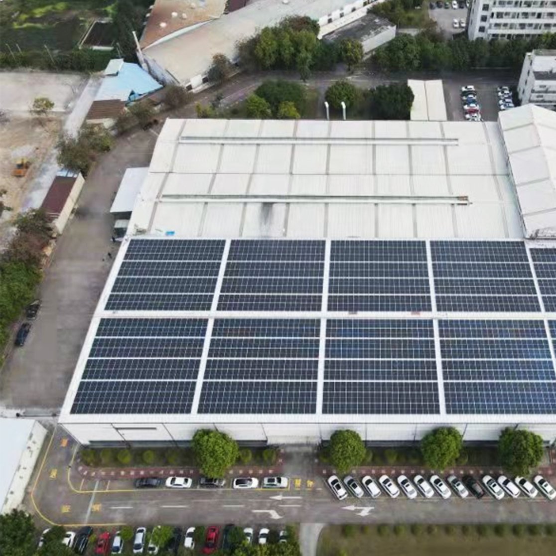 another areal view of solar panels on a Franke factory roof