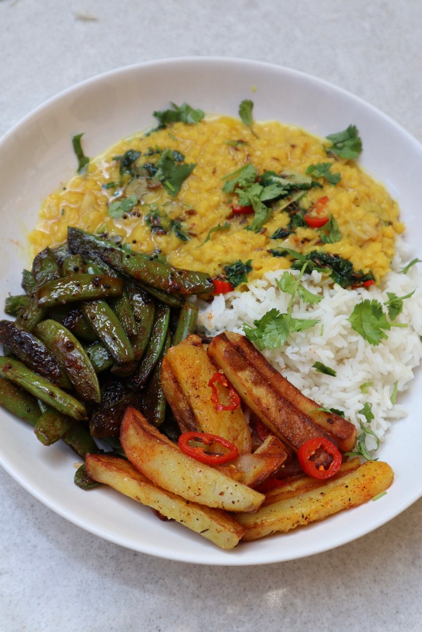Chetna's Garlic Dal with Crispy Potatoes