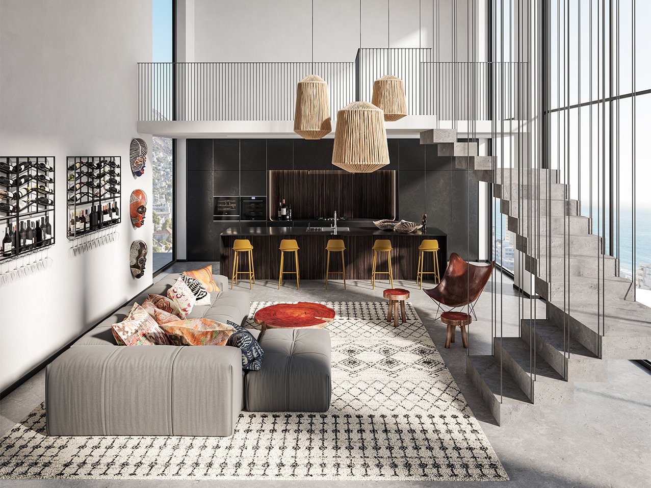 Family in a modern bright kitchen