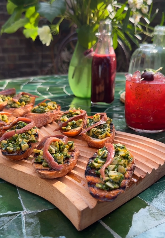 Bruschetta with Chunky Olive Salsa Verde And Good Anchovies