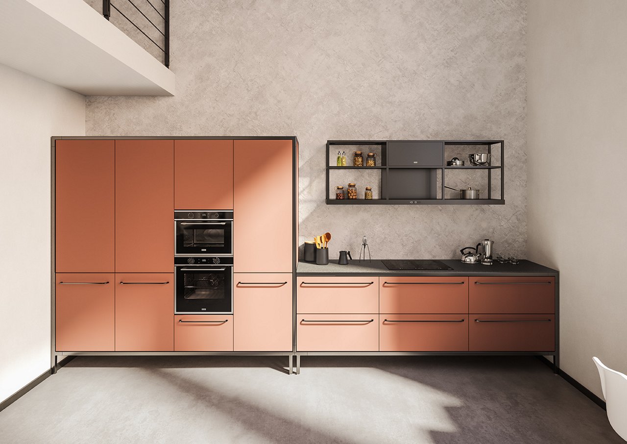 Maris Modular Wall Hood with Shelf Modules in modern kitchen