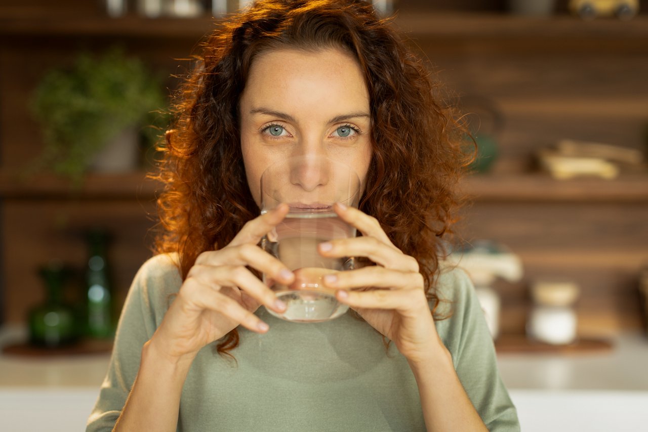 Woman drinking a glass of water