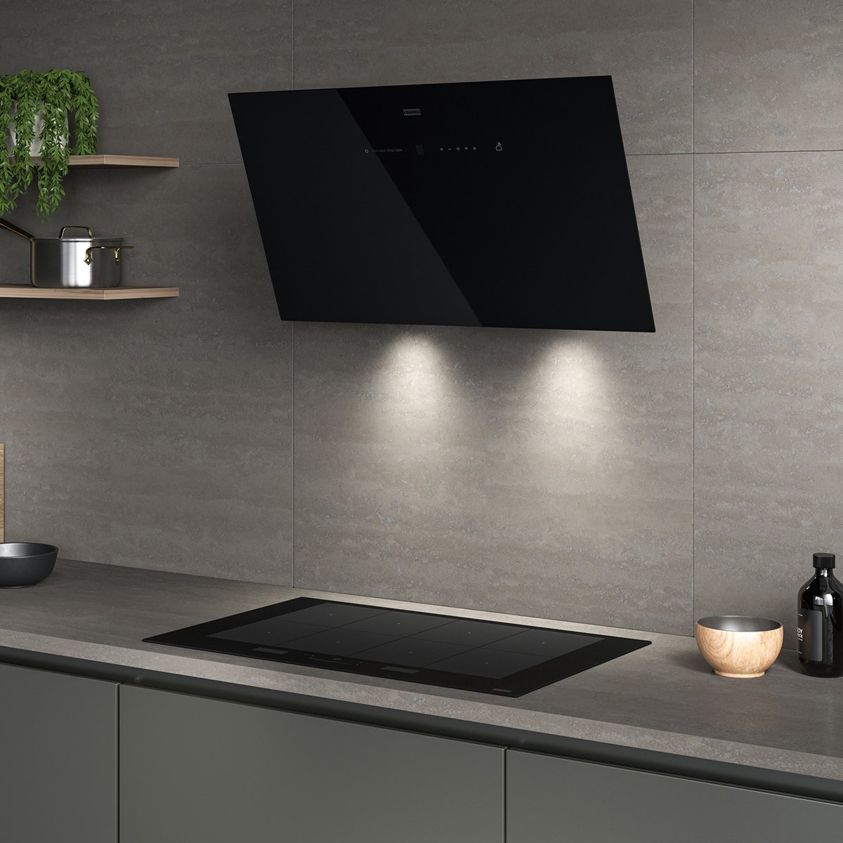 AQ Sense hoods illuminating an induction hob