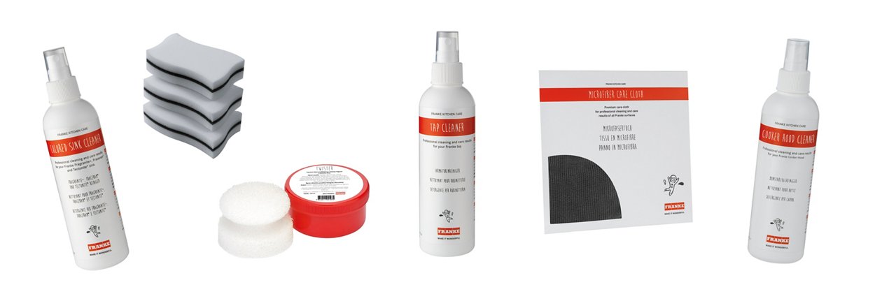 Franke Cleaning Products: Franke Stainless Steel Cleaner, Magic Sponge, Twister, Microfiber Cloth, Cooker Hob Cleaner 