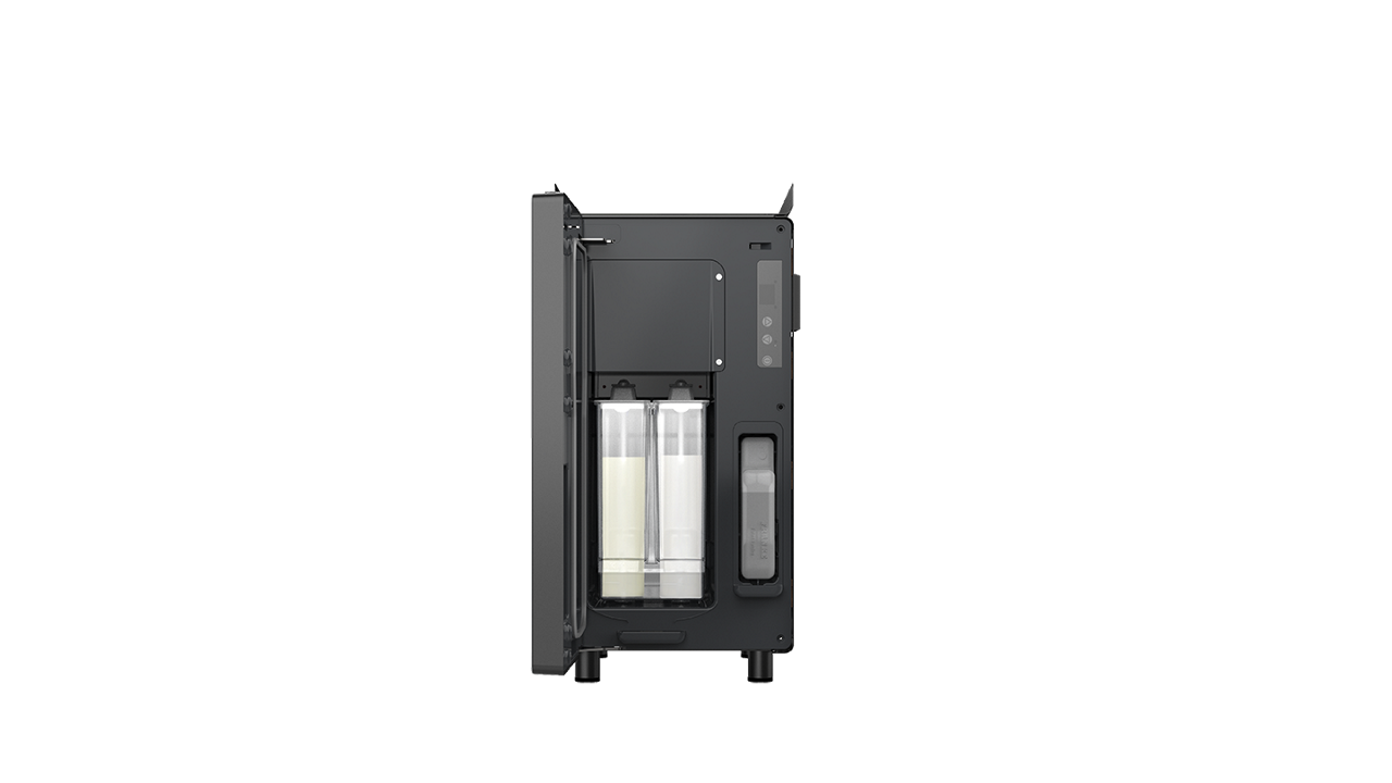Franke Coffee Systems, cooling unit, New A Line, onyx color, front view, open