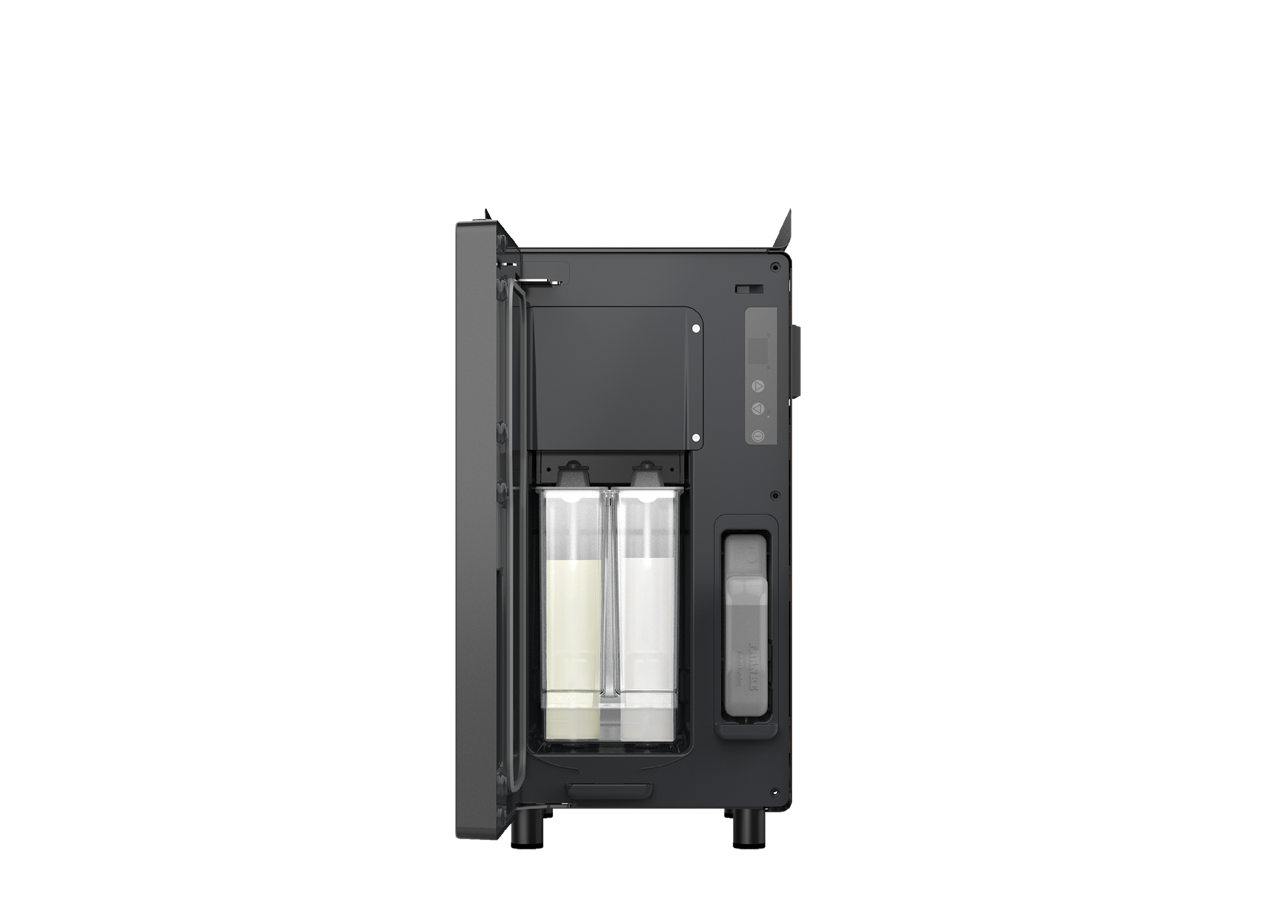 Franke Coffee Systems, cooling unit, New A Line, onyx color, front view, open