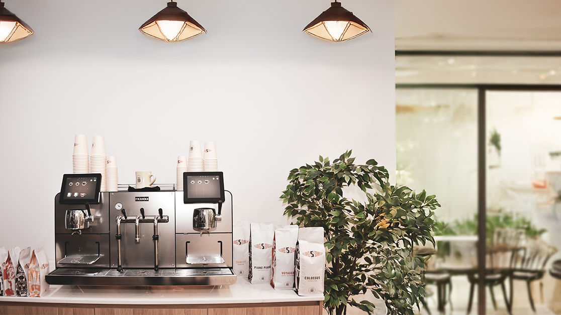 Franke Coffee Systems, Schibello Coffee Shop, Mytico front view in the coffee shop