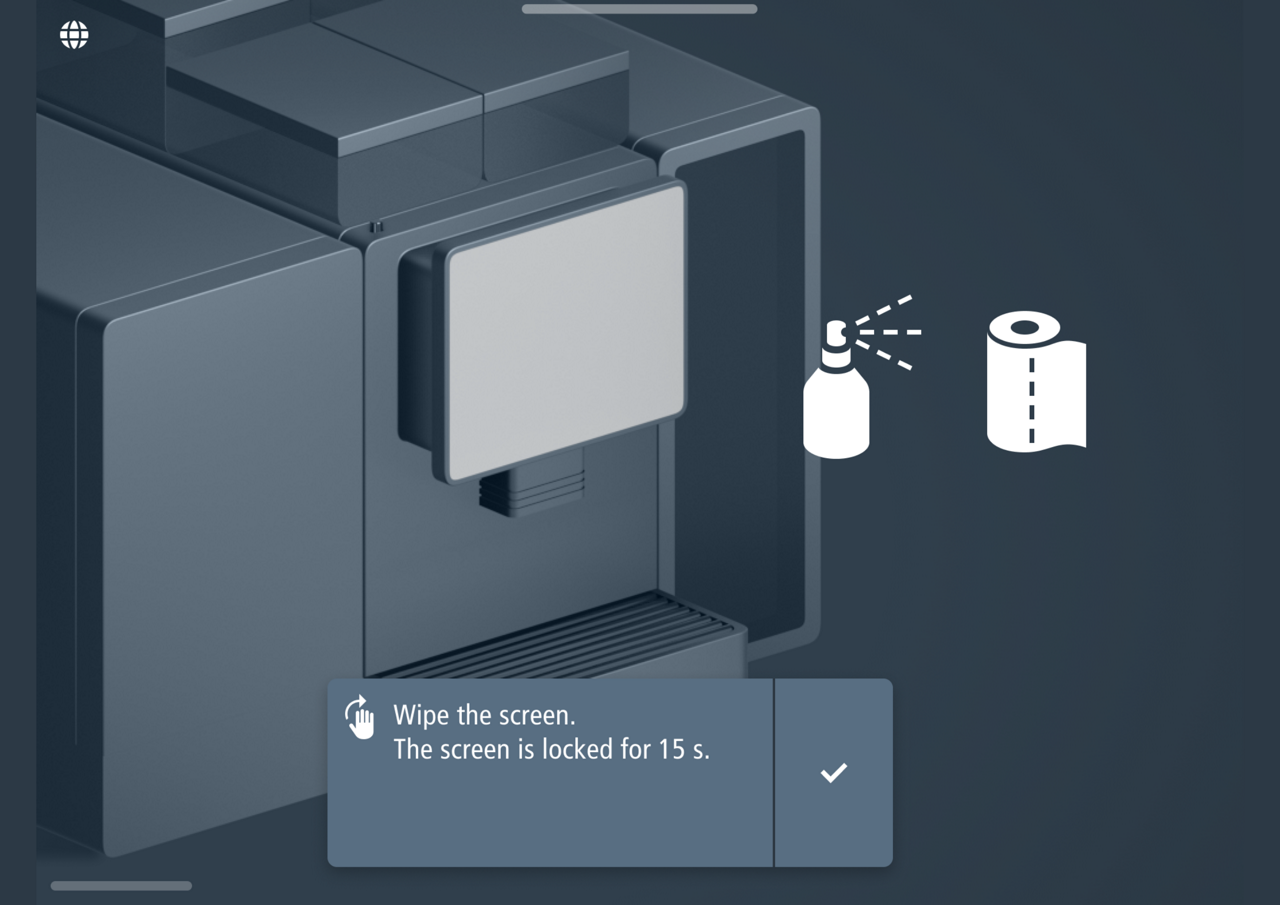 Franke Coffee Systems, display showing the cleaning instructions to clean the monitor
