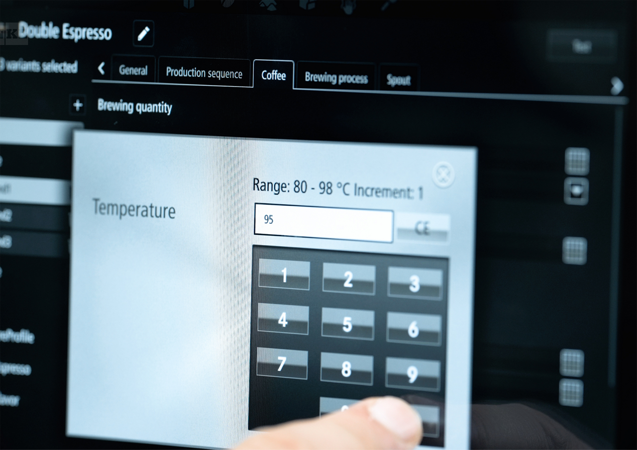 Franke Coffee Systems, coffee machine screen interface, PrecisionTemp coffee temperature