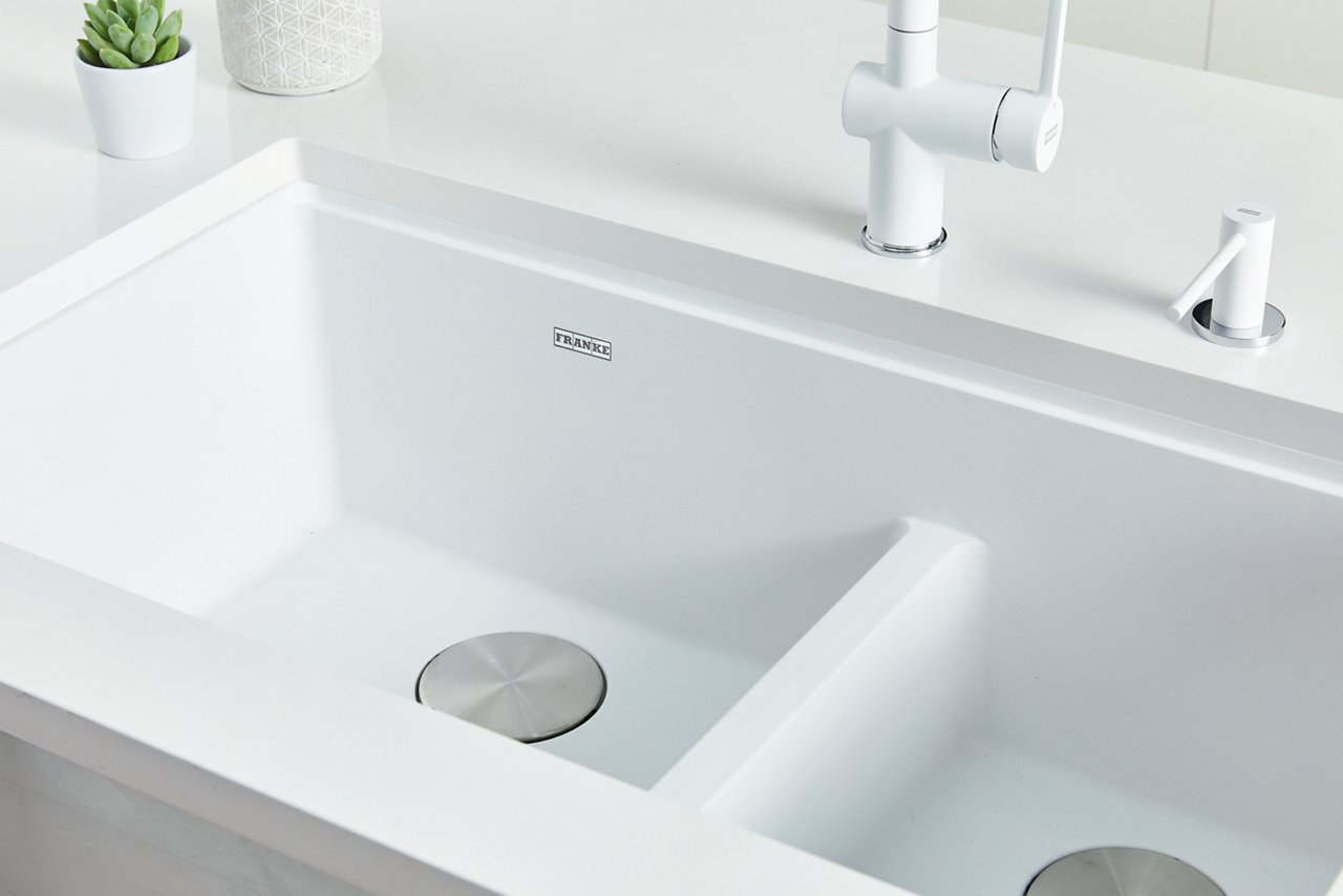 Maris polar white low divide granite sink 