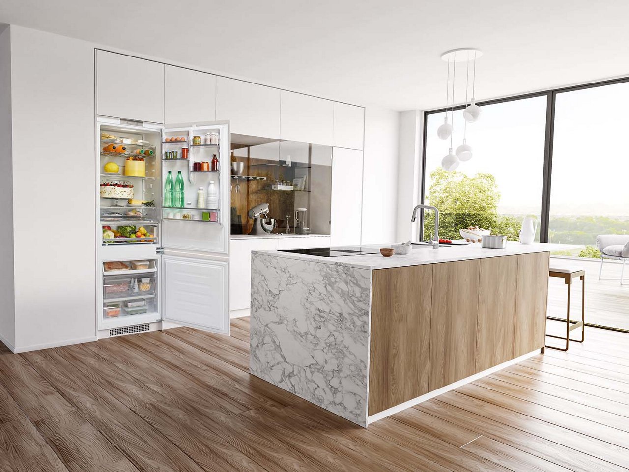 Franke fridge open in the kitchen