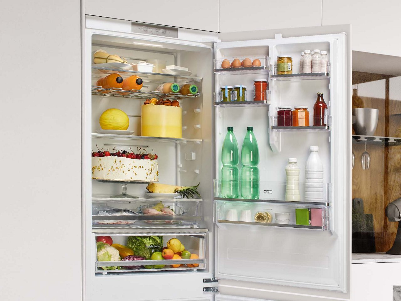 Franke fridge open in the kitchen
