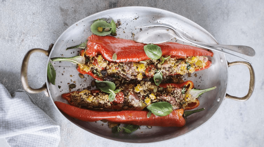 Recept - Opgevulde puntpaprika met quinoa en gandaham