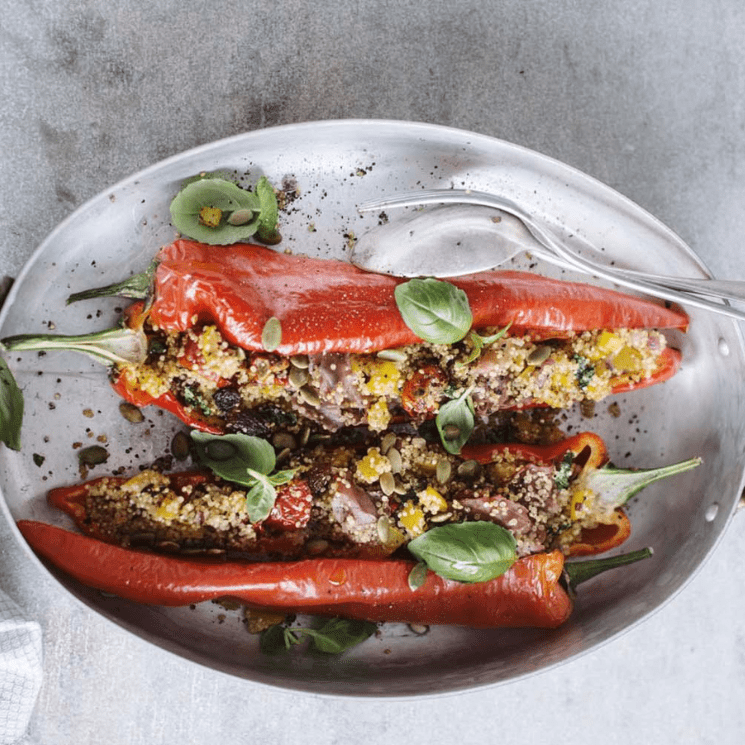 Opgevulde puntpaprika met quinoa en gandaham