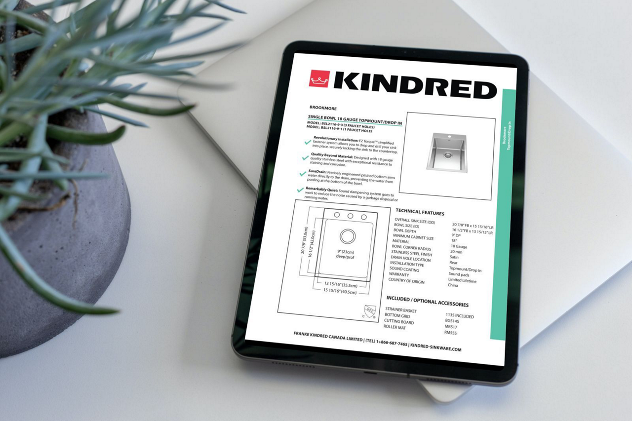 Kindred spec sheets on a tablet