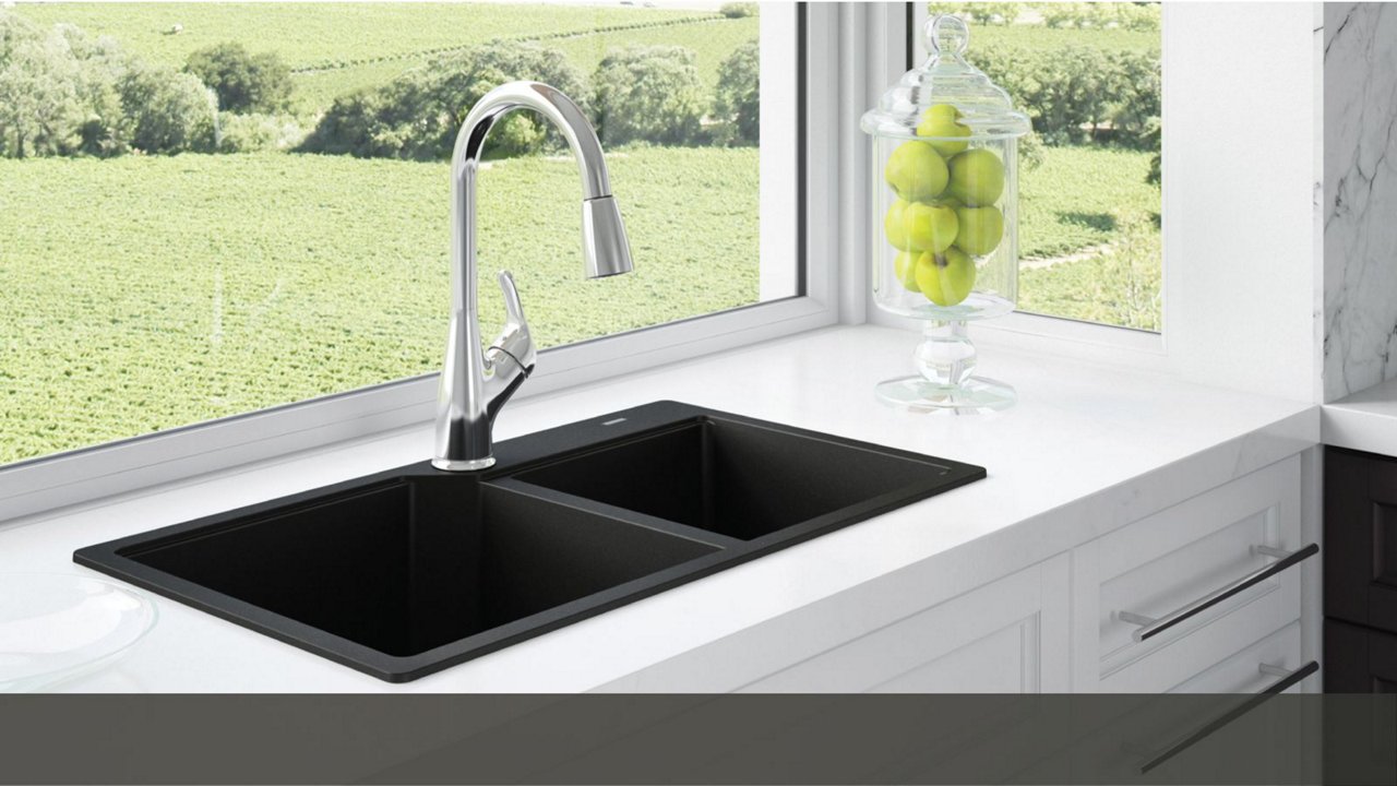 Kindred matte black double bowl granite drop in Kitchen sink