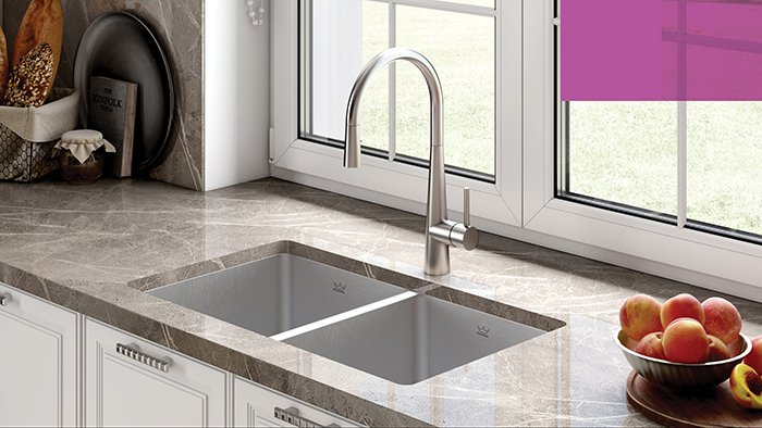 undermount double bowl stainless Kindred kitchen sink
