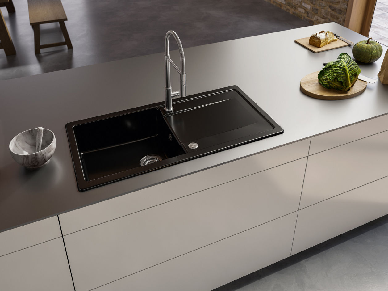 zlewozmywak kuchenny ceramiczny z ociekaczem w kolorze onyx