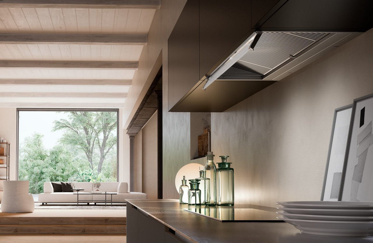 Campana de cocina extractora con filtros de grasa de acero inoxidable y visera