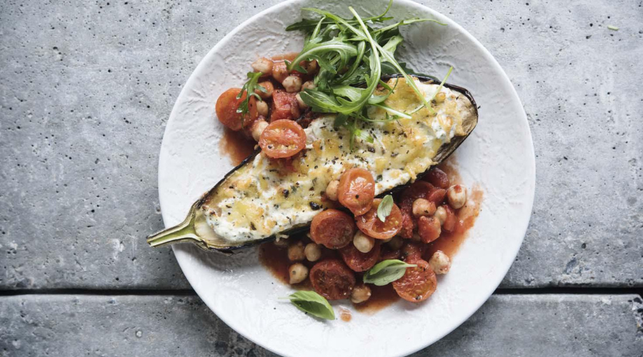 Recept gevulde aubergine met ricotta en kikkererwten