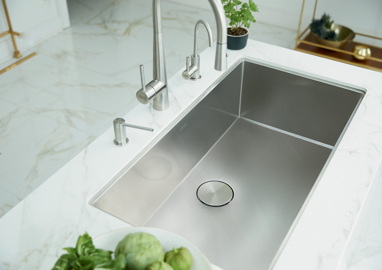 arial view of a single bowl stainless steel bowl